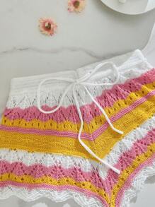 Sweetina Women Country Concert Striped Waist-Tie Beach Shorts - Multicolor - View 6