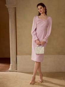 MOTF PREMIUM SPLIT BACK ZIPPER DRESS - Pink - View 5