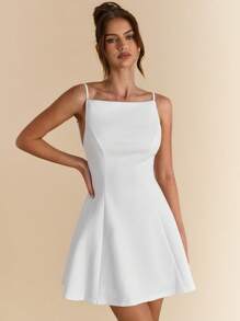 SHEIN BAE 女士纯色露背 A 字型优雅连衣裙，适合约会、度假、音乐节、生日、早午餐、婚礼嘉宾、伴娘、露背连衣裙、白色连衣裙