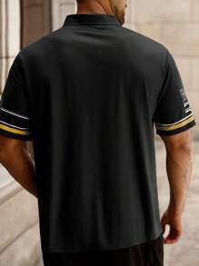 Manfinity Homme 大码男式字母数字图案短袖 Polo 衫