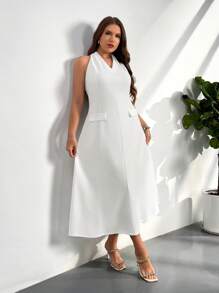 Firerie Đầm midi chữ A cổ chữ V tối giản thanh lịch cỡ lớn dành cho nữ, thích hợp mặc đi làm hàng ngày, màu trắng - trắng - Xem 7