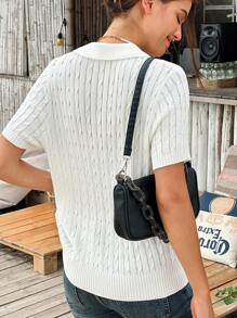 Jouncy Women's Casual Versatile Simple Short Sleeve Cardigan - White - View 2