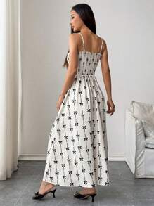 Chiquease Bow Knot Printed Slip Dress, Fashionable For Summer - Apricot - View 2