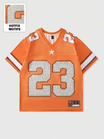 Prep Herren Sport Kurzarm T-Shirt mit Strass Ball Muster, Mesh Stoff Patchwork