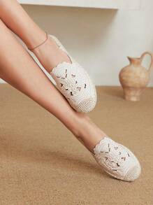 Styleloop Flat Embroidered Round Toe Casual/Vacation Linen Rope Slip-On Sandals - Apricot - View 4