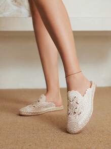 Styleloop Flat Embroidered Round Toe Casual/Vacation Linen Rope Slip-On Sandals - Apricot - View 6