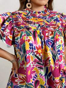 SHEIN LUNE Plus Size Ruffle Trim Casual Tops, Valentine Day Vacation Summer Going Out Tops,Business Casual,Cute Blouses,Office Beach Holiday - Multicolor - View 5