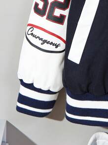 SHEIN Young Boy Letter Graphic Colorblock Teddy Lined Varsity Jacket - Multicolor - View 5