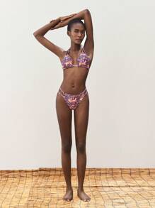 Maija Women Neck Halter Swimsuit Set With Triangle Bikini Bottoms - Multicolor - View 2