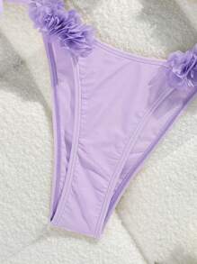 Swim Chiccia Beach Outfit For Women: 2 Pieces Swimsuit Set With Solid Color Elegant Halter Neck, Thin Strap, 3D Floral Decor, Casual Holiday Style For Summer Beach Vacation