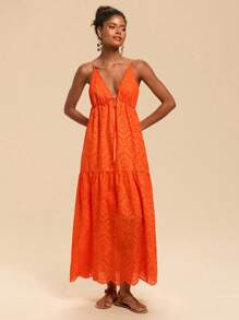 Travachic Vestido largo con bordado y anudar al frente para vacaciones de mujer, atuendo para el Día de la Madre, vestidos de verano para mujer, vestido de verano, vestidos de verano para mujer, vestido largo