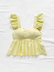 Soleia Blouse femme en tissu texturé coupe évasée avec manches courtes, convient pour les vacances, les festivals de musique, le style bohème, les jours fériés, les rendez-vous de thé l'après-midi - Jaune moutarde - Voir 5