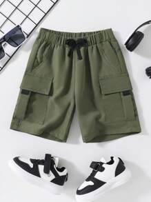 Young Boy Casual & Daily Wear Cargo Shorts With Large Pockets, Breathable & Comfortable Capri Shorts Suitable For Summer - Army Green - View 1