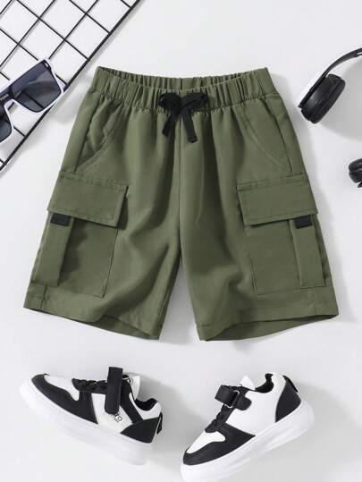 Young Boy Casual & Daily Wear Cargo Shorts With Large Pockets, Breathable & Comfortable Capri Shorts Suitable For Summer
