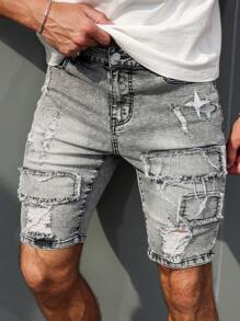 Manfinity LEGND Men's Casual Distressed Denim Shorts, Summer Ripped Jean Shorts Men