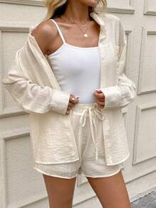 SHEIN LUNE Women Two Pieces Outfits For Daily Wear Women Summer Clothes Brunch Outfits For Women Vacation Two Pieces Set European Summer Airport Outfit For Women - Apricot - View 6