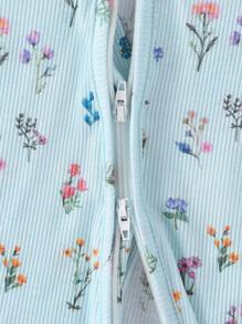 Infant Girls' Floral Collection Ribbed Digital Print Long Sleeve Footless Jumpsuit With Reversible Foot Cuffs - Multicolor - View 4