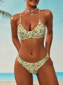 Swim Mod Bikini Set, Strapless Swimwear With Triangle Bottoms, Fashionable For Summer - Multicolor - View 3