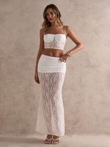 Glamine Damen Zweiteiler für den täglichen Gebrauch, Sommer Outfit für Frauen, weiße spitze sexy Urlaubs Zweiteiler, romantisches Date im Urlaub, Sommer Outfit für Frauen, 2-teiliges Set für Frauen, Urlaubs Outfit für Frauen, sexy Party - Weiss - Übersicht 2