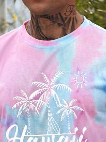 Manfinity RSRT Men Summer Sports Leisure Colorful Tie-Dye Coconut Tree Printed Round Neck Short Sleeve T-Shirt, Suitable For Outdoor, Home, Dating, Beach, Funny T-Shirt, Summer, Men Gifts, Oversized Beach T-Shirt, Hawaiian T-Shirt, Versatile - Multicolor - View 4