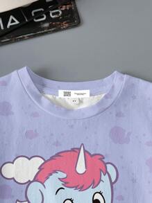 Unico X SHEIN Young Boy Summer Casual Unicorn Print Round Neck Short Sleeve T-Shirt