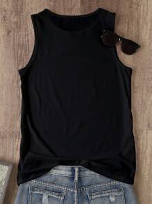 INAWLY 大码夏季休闲花卉印花背心 - 黑色 - 查看 2