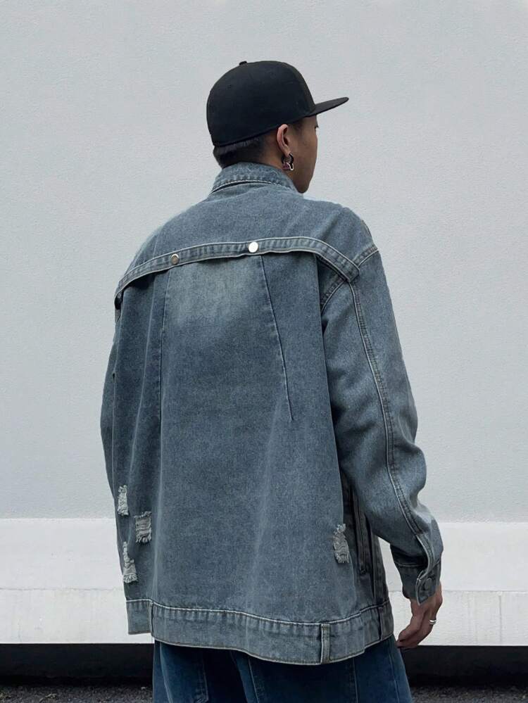 Men's Loose Casual Denim Jacket With Dropped Shoulders