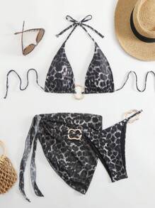 Swim SXY 女士豹纹比基尼泳装套装，性感修身，适合海滩度假 - 彩色 - 查看 3