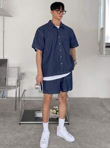 DAZY Men's Solid Blue Shirt Set, Summer - Blue - View 3