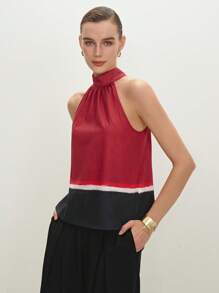 BizChic 2025 Summer New Arrival Contrast Color Halter Design Women Vest, Business Casual Elegant Suitable For Daily Commute, Beach Vacation, Wedding Guest, Country Music Festival, Brunch, Airport Outfit, 174S Vintage Stockholm Style, American Independence Day