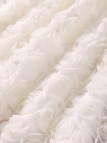 青少年女孩纯色泡泡袖 3D 花卉优雅中长连衣裙（配腰带），夏季 - 杏色 - 查看 5