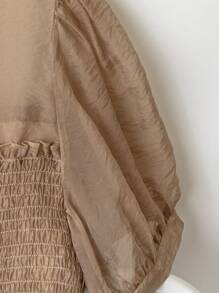 Franclia Plus Size Vintage Luxurious Elegant A-Line Ruffle Hem Short Sleeve Women Blouse - Khaki - View 4