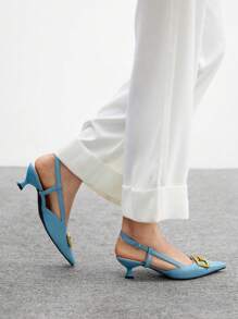 CUCCOO BIZCHIC Giày cao gót mũi nhọn thời trang cho nữ, thiết kế hở lưng, thích hợp để đi làm - Màu xanh lam - Xem 5