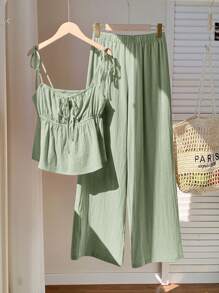 Comfortcana Trang phục hai mảnh dành cho phụ nữ mặc hàng ngày - Màu xanh Ô liu - Xem 5