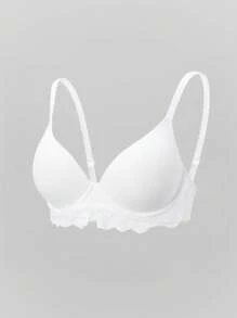 SHEIN 1 Pc Wire Rim Lightly Padded Lace Front Closure Bra - White - View 7