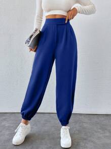 SHEIN PETITE Cone Shaped Women Suit Pants With Detailed Waist - Royal Blue - View 3