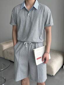 DAZY Men's Solid Gray T-Shirt And Shorts Set, Summer - Grey - View 9