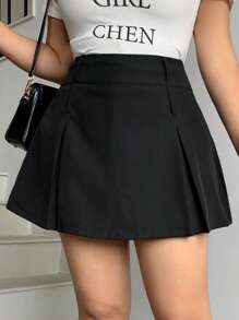 Dazy Plus Solid Color Pleated Double-Waist Decor Cropped Mini Skirt Women Plus Clothing Shorts
