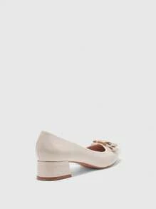 CUCCOO BIZCHIC Women's Basic Black Chunky Heel Backless Office Work High Heel Pumps For Christmas Spring Shoes - Beige - View 8
