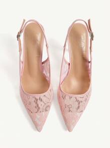 CUCCOO CHICEST Women's Elegant Romantic Shallow Pink Net Yarn Embroidered Lace Square Toe Thin High Heel Slip-On Shoes, Suitable For Bride, Bridesmaid, Afternoon Tea, Date, Party, Wedding Season - Pink - View 8