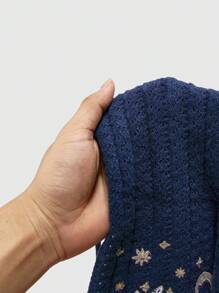 ROMWE Women Boho Hippie Style Summer, Moon & Star Embroidery Knit Beaded Top - Navy Blue - View 6