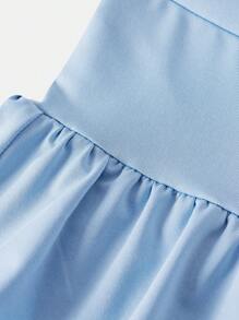 SHEIN Girlism Tween Girls Knitted Solid Color Cute Ruffle Layered Built-In Shorts Mini Skirt, Y2K, Fashionable & Unique - Baby Blue - View 3