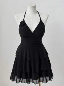Sunspun Plus Size Women V Neck Sleeveless Casual Vacation Party Summer Dress - Black - View 6