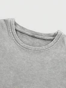 ROMWE MEN Casual 男士圆领短袖T恤，夏季时尚，2000年代风格 - 灰色 - 查看 3