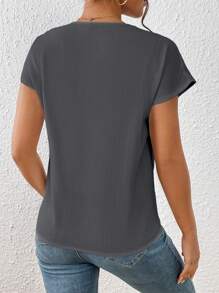 SHEIN Privé Camisa de manga corta, unicolor simple, de moda para el verano - Gris - Ver 2