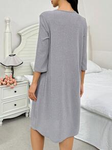 SHEIN Abito maglia premaman a v con bottoni a metà, maniche a 3/4, monocromatico, vestito casual ampio da casa