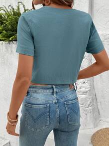 SHEIN LUNE Camicetta con bottoni frontali in tinta unita, camicia da donna