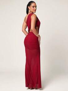 Silquee Robe d'été élégante et sexy, débardeur asymétrique rouge + jupe plissée forme A pour l'été. Ensemble deux pièces transparent pour les vacances au bord de