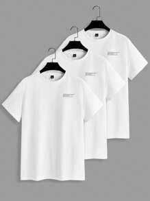 Manfinity VCAY 3pcs/Pack Knit Casual Short Sleeve T-Shirts Tees - White - View 1