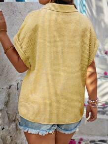 Calvaya 大码女式格子单排扣蝙蝠袖夏季衬衫